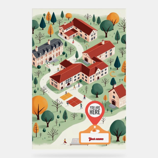 Custom School Map mit "You Are Here" Acrylschild (Vorderseite)