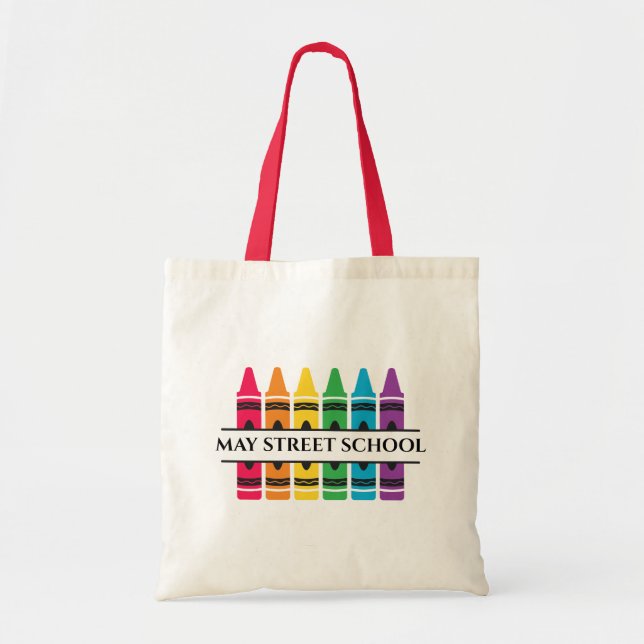 Custom School Name - Crayons Totbeutel Tragetasche (Vorne)