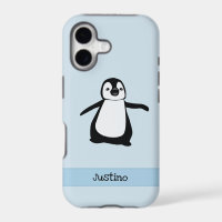 Custom Schwarz-weiß Blue Niedlich Pinguin Name