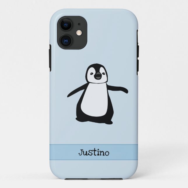 Custom Schwarz-weiß Blue Niedlich Pinguin Name Case-Mate iPhone Hülle (Rückseite)