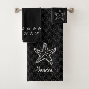 Custom Schwarz-weiß Chic Beach House Starfish Badhandtuch Set