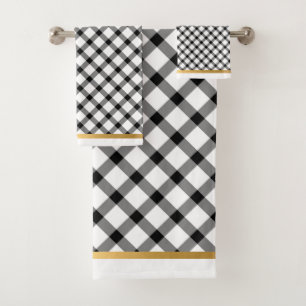 CUSTOM SCHWARZ-WEISS GOLD KARO BADEZIMMER TOWEL SE BADHANDTUCH SET