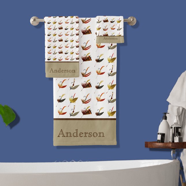 Custom Schwarz-weiß Tan Fly Fishing Coast B Badhandtuch Set (Von Creator hochgeladen)