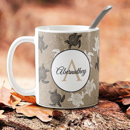 Custom Schwarz-weiß Tribal Art Turtles Pattern Kaffeetasse