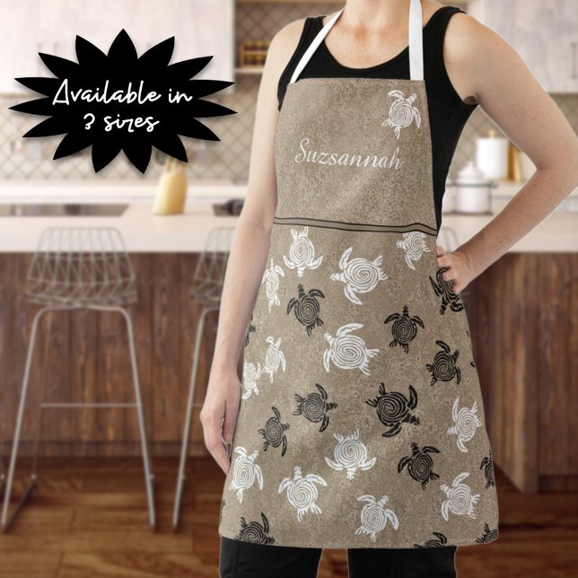 Custom Schwarz-weiß Tribal Art Turtles Pattern Schürze (This black and white tribal turtle art apron is good for gardening, baking, cooking or crafting.)