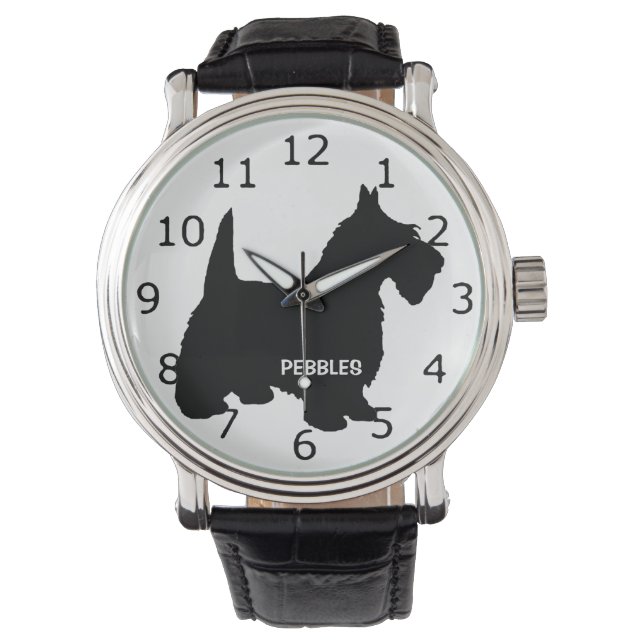 CUSTOM Scottish Terrier Dog Silhouette Armbanduhr (Vorderseite)
