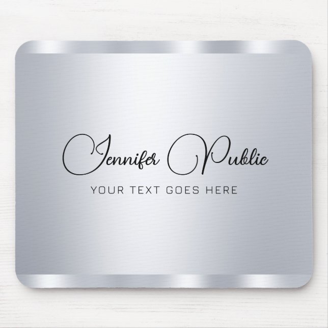 Custom Script Silver Metallic Look Typografie Mousepad (Vorne)