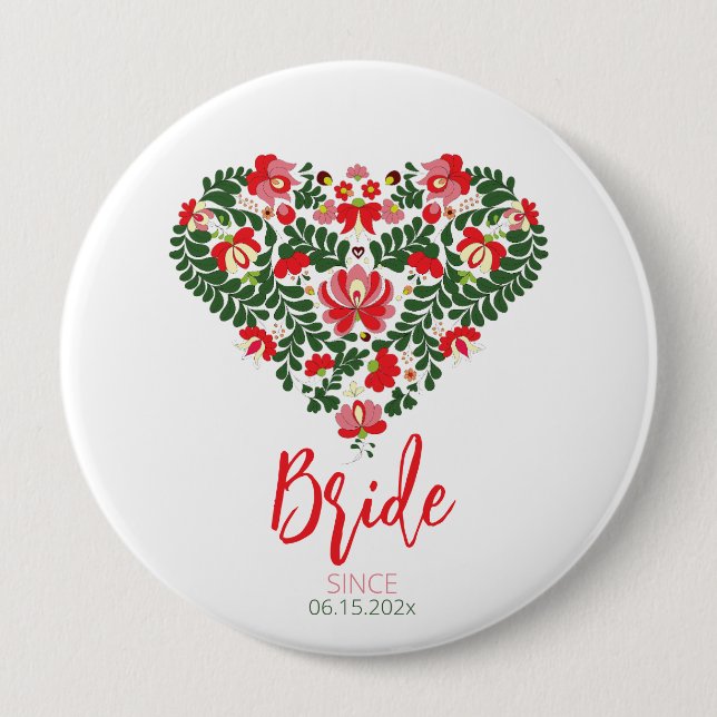 Custom Script Ungarisch Matyo Folk Abstrakt Heart Button (Vorderseite)