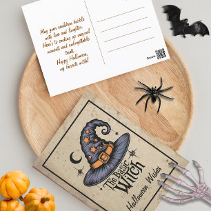 Custom Script Vintag Black Orange Halloween Hexe Postkarte