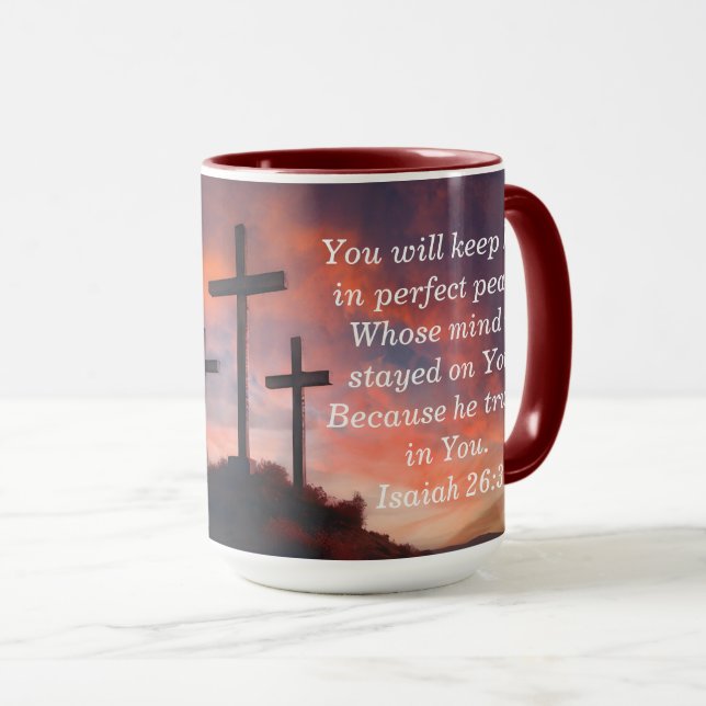 Custom Scripture Faith Kaffee Tasse Isaiah 26:3 (VorderseiteRechts)