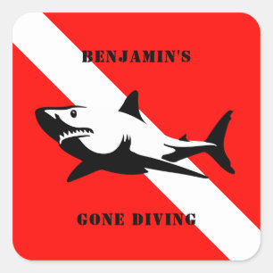 Custom Scuba Diving Flag and Shark Quadratischer Aufkleber