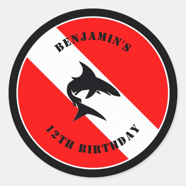 Custom Scuba Diving Flag and Shark Runder Aufkleber (Vorderseite)