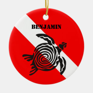 Custom Scuba Diving Flag und Sea Turtle Keramik Ornament