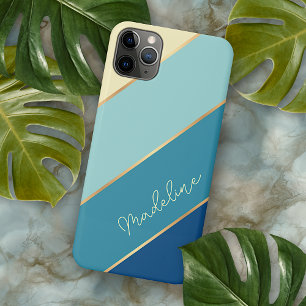 Custom Seafoam Blue Aquamarin Aqua Türkis Streifen iPhone 11Pro Max Hülle