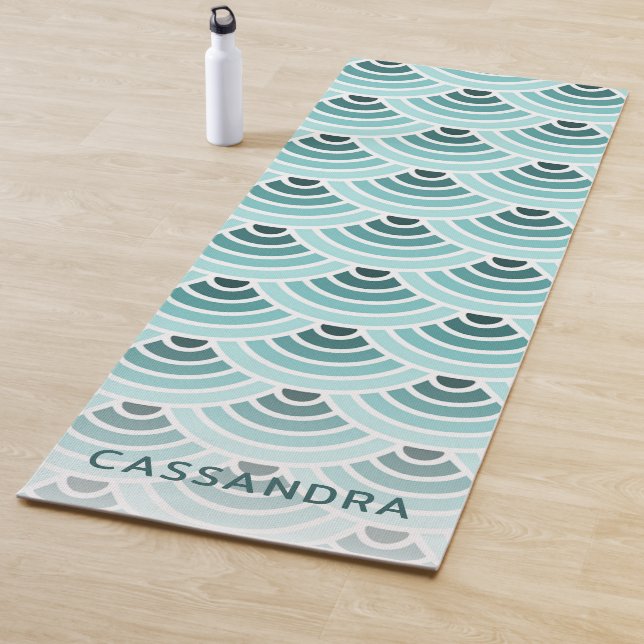 Custom Seafoam Blue Green Wave Circles Art Muster Yogamatte (Beispiel)