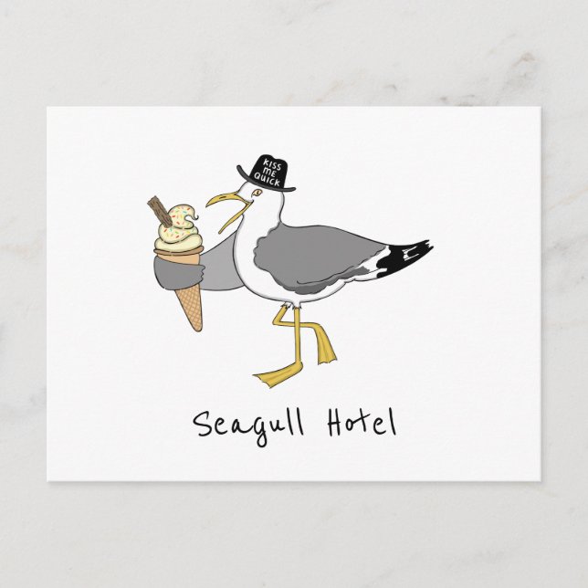 Custom Seagull Illustration Holiday Hotel/Rental Postkarte (Vorderseite)