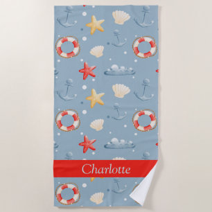 Custom Seashell Starfish Anchor Lifesaver Blue Strandtuch