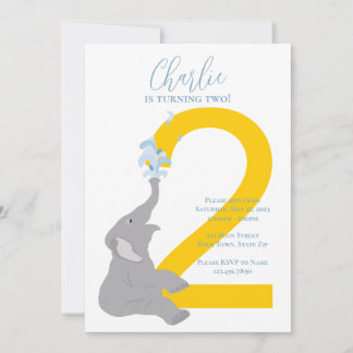 Custom Second Birthday Moderne Elephant Einladung