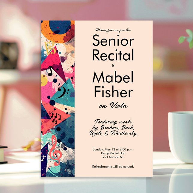 Custom Senior Music Erwägungsgrund 80er Inspiriert Einladung (80s themed senior recital invitation template)