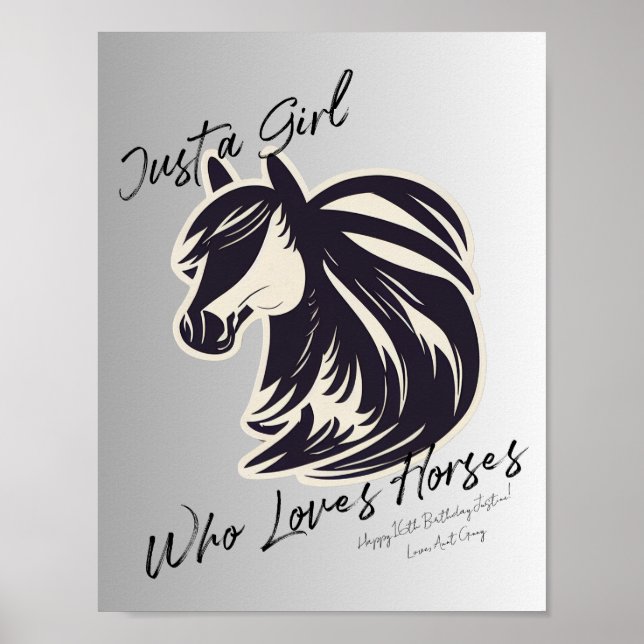 Custom Sentiment Just a Girl Wer Lieben Pferde Poster (Vorne)