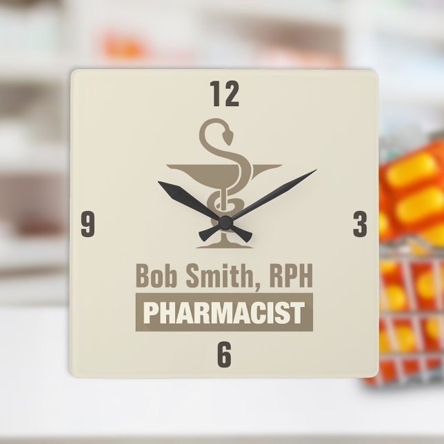 Custom Sepia Apotheker Bowl of Hygieia Quadratische Wanduhr (Von Creator hochgeladen)