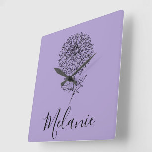 Custom September Aster Birth Blume Geschenk für di Quadratische Wanduhr