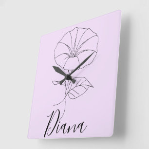 Custom September Morning Glory Birth Blume Geschen Quadratische Wanduhr