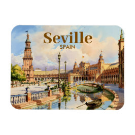 Custom Seville Spain Plaza de Espana Watercolor Magnet