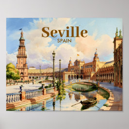 Custom Seville Spain Plaza de Espana Watercolor Poster