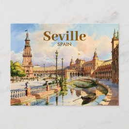 Custom Seville Spain Plaza de Espana Watercolor Postkarte
