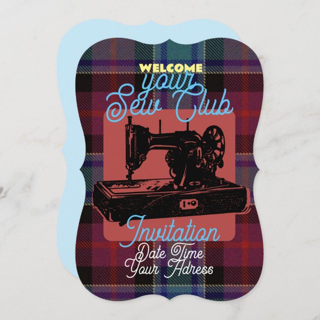 Custom Sew Club Vintage Nähmaschine Einladung (Vorne/Hinten)