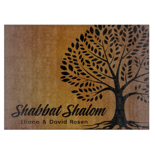 Custom Shabbat Shalom Etz Chayim Tree Challah Schneidebrett (Vorderseite)