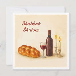 Custom Shabbat Shalom Square Card with Family Name Feiertagskarte