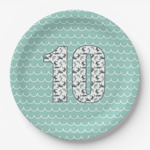 Custom Shark Birthday Plate 10. Geburtstag See Pappteller