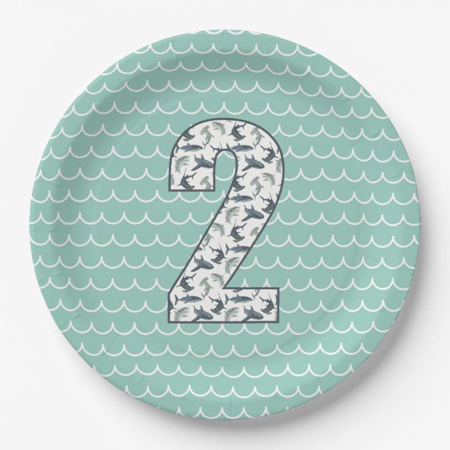 Custom Shark Birthday Plate | 2. Geburtstag | Ozea Pappteller (Vorderseite)