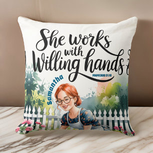 Custom She Works mit Willing Hands Christlich Kissen