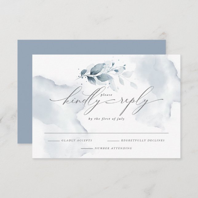 Custom Shelby UAWG Watercolor Foliage Dusty Blue RSVP Karte (Vorne/Hinten)