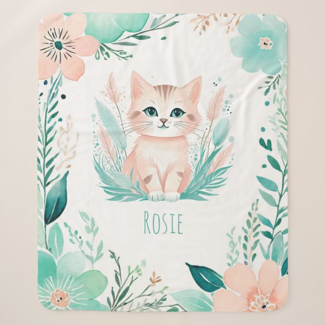 Custom Sherpa Baby Blanket - Boho Kitten Design Sherpadecke (Vorderseite)