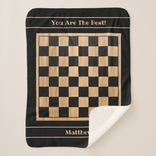 Custom Sherpa Blankton Chessboard Design Schwarz Sherpadecke (Vorderseite)