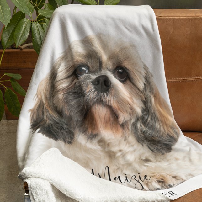 Custom Shih Tzu Dog Personalisiert Pet Foto Fleecedecke (Shih Tzu Dog Sherpa White Blanket)