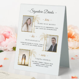 Custom Signature Drinks Gold Palm Wedding Foto Tischaufsteller