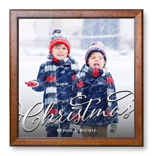 Custom Silver Family Foto Script Weihnachten