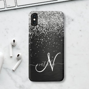 Custom Silver Glitter Black Sparkle Monogram Case-Mate iPhone Hülle