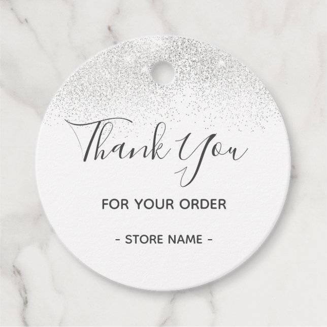 Custom Silver Glitzer Order Vielen Dank Geschenkanhänger (Vorderseite)