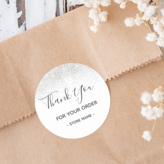 Custom Silver Glitzer Order Vielen Dank Runder Aufkleber (Let your customers know you appreciate their business with these editable thank you stickers.)