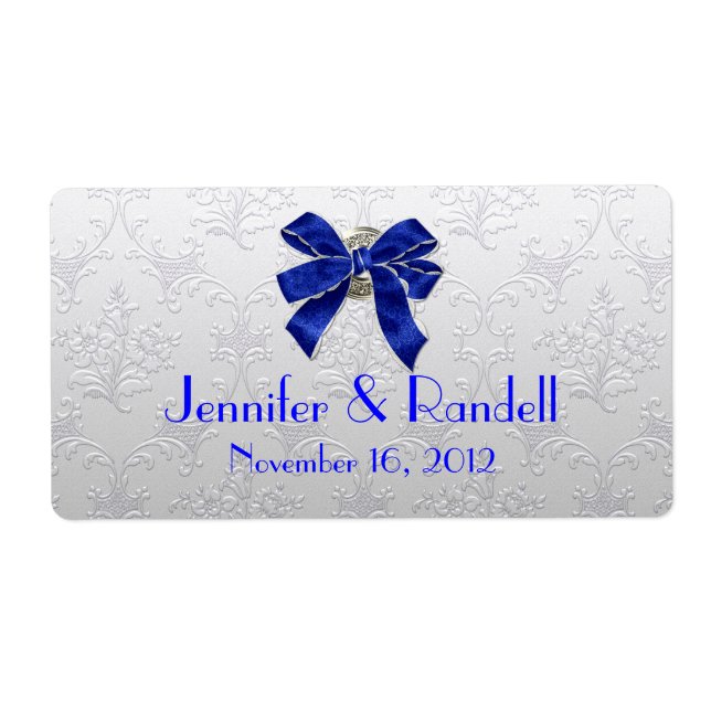Custom Silver Tone Damask Mini Weinflaschen Etiket (Vorne)