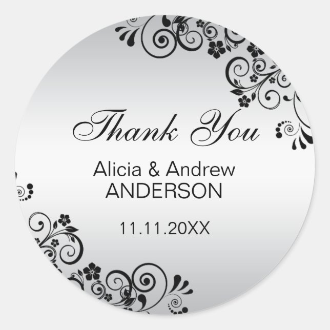 Custom Silver Wedding Jubiläum Danke Runder Aufkleber (Vorderseite)