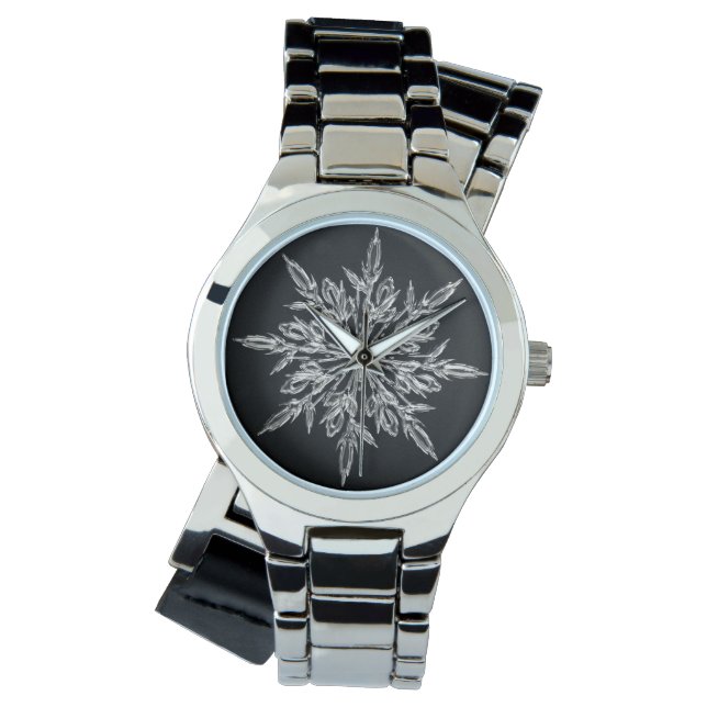 Custom Silver Wrap um Black Snowflake Watch Armbanduhr (Vorderseite)