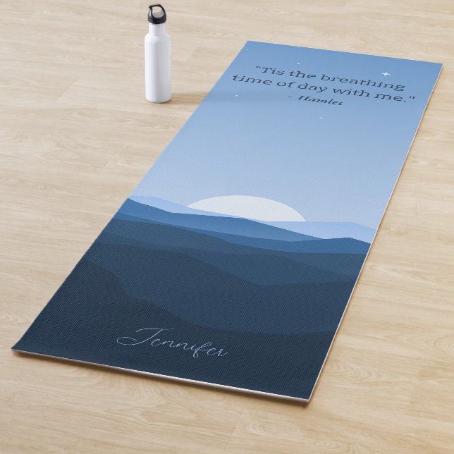Custom Simple Blue Mountain Moon Night Sky Quote Yogamatte (Beispiel)