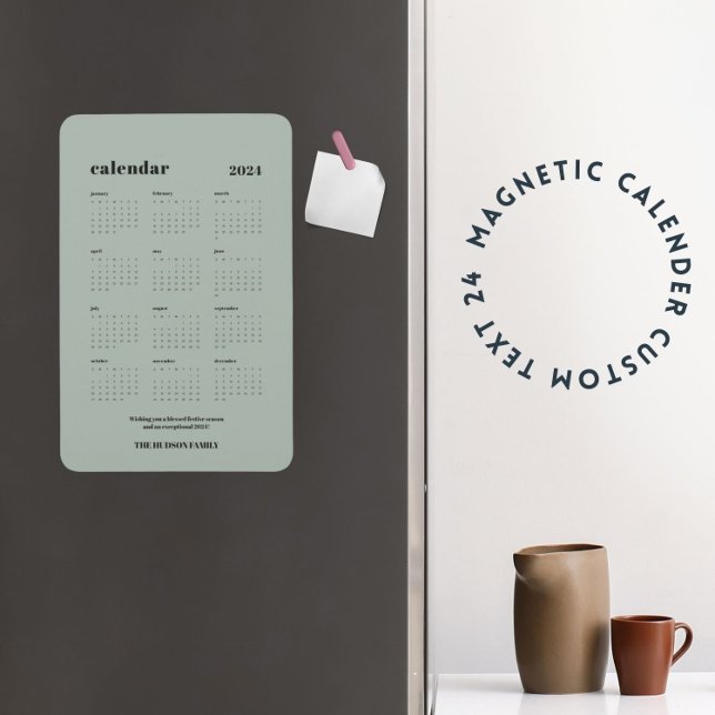 Custom SImple Chic 2024 Dusty Green Calendar Magnet (Von Creator hochgeladen)